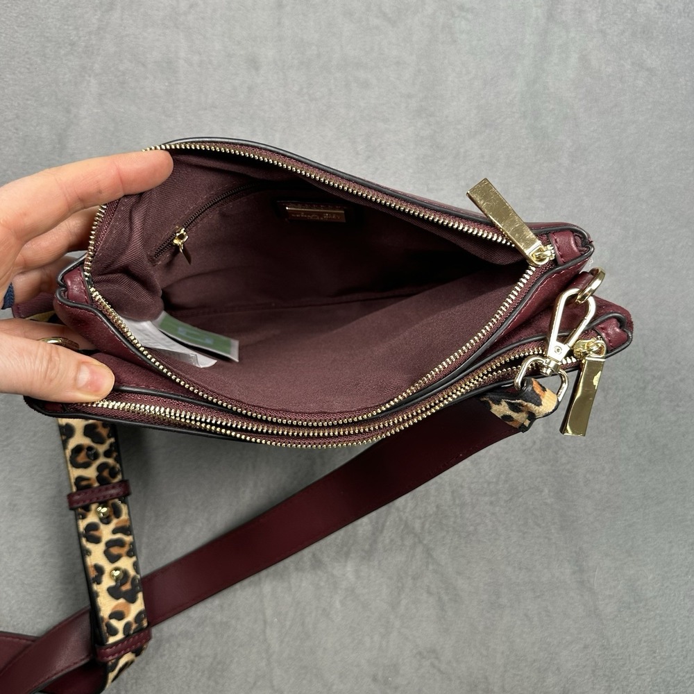 Luella Grey London Polly Zip Top Leather Suede Textured Crossbody Bag Burgundy - Picture 9 of 10
